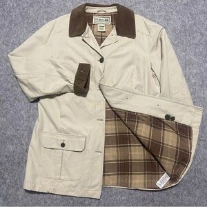 VTG LL Bean Chore Jacket Womens S Khaki Flannel Lined Barn Coat Canvas Corduroy